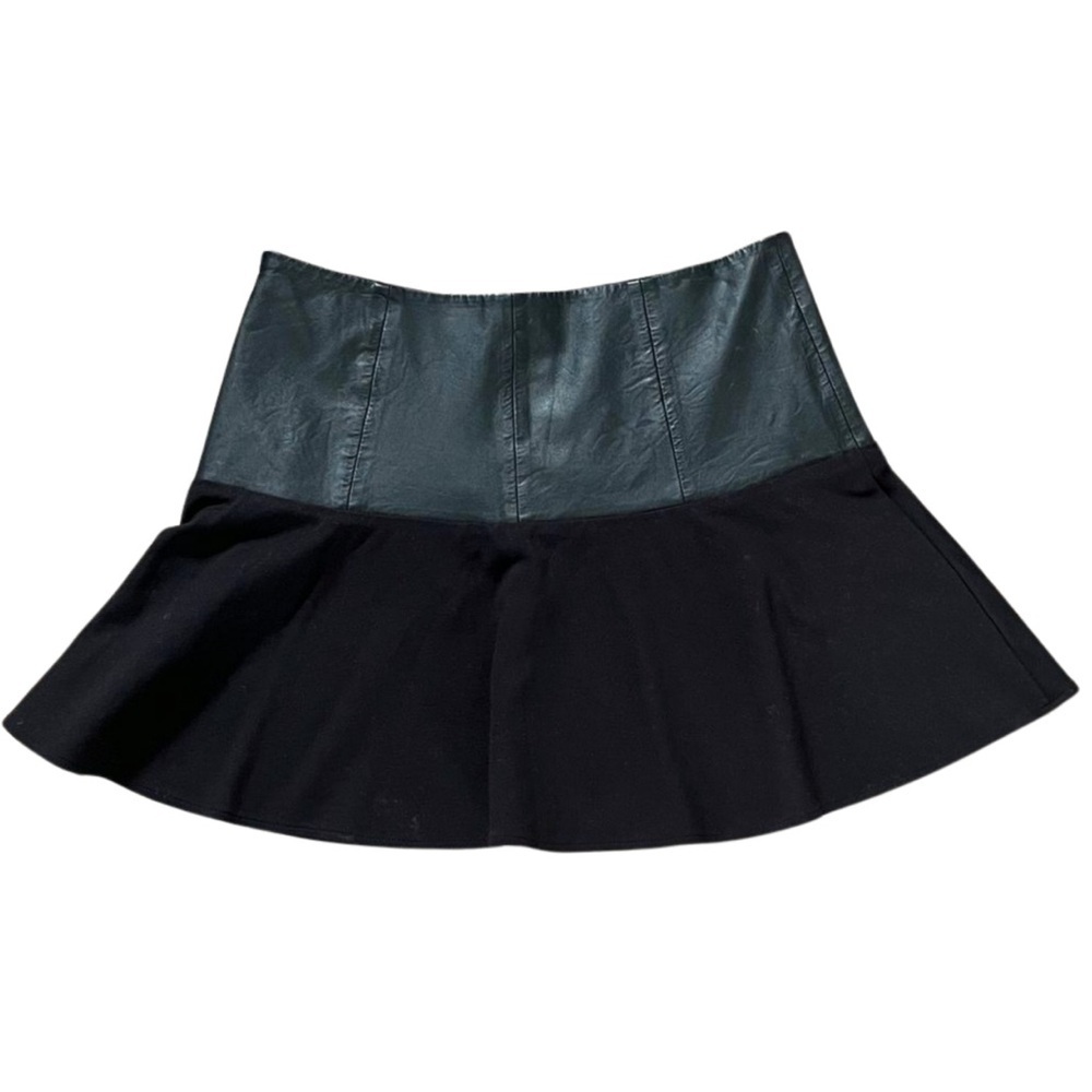 Y2K Guess Micro Mini Skirt • Faux Leather Waist • Black Flared Mini •